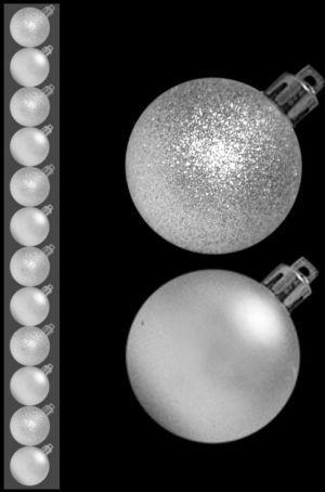 12 MINI BAUBLES MAT GLITTER SILVER 30MM