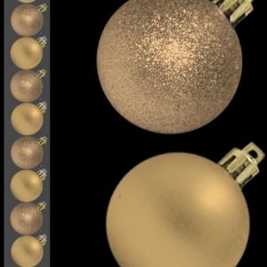 12 MINI BAUBLES MAT GLITTER GOLD CHAMPAGNE COLOUR 30MM