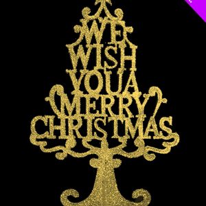 WE WISH YOU MERRY CHRISTMAS GOLD GLITTER 3D WISH TREE ROOM WINDOW TABLE DECORATION