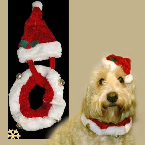 CHRISTMAS FESTIVE PET SANTA HAT BELL COLLAR SET