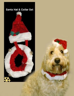 CHRISTMAS FESTIVE PET SANTA HAT BELL COLLAR SET