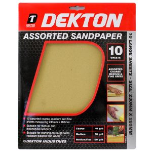 DEKTON ASSORTED SANDPAPER 230MM X 280MM Pack Of 10