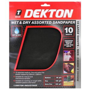 DEKTON WET & DRY ASSORTED SANDPAPER 230MM X 280MM Pack Of 10