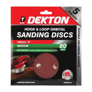 DEKTON HOOK AND LOOP SANDING DISC 80 GRIT 6 INCH / 150MM Pack Of 5