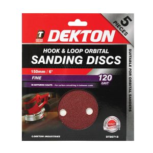DEKTON HOOK AND LOOP SANDING DISC 120 GRIT 6 INCH / 150MM Pack Of 5