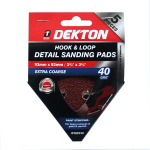 DEKTON HOOK AND LOOP DETAIL SANDING PADS 40 GRIT 93MM X 93MM Pack Of 5