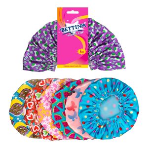 BETTINA ASSORTED LINED SHOWER CAPS