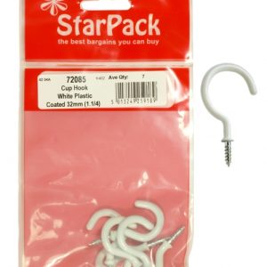 STAR Pack Of 7 CUP HOOK WHITE PLASTIC COATED 32MM