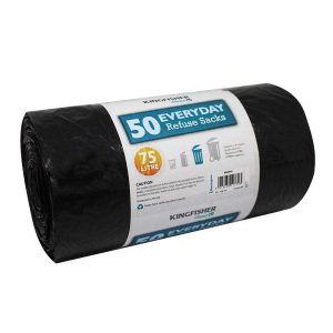 KINGFISHER BLACK REFUSE SACKS Pack Of 50 SIZE 75L