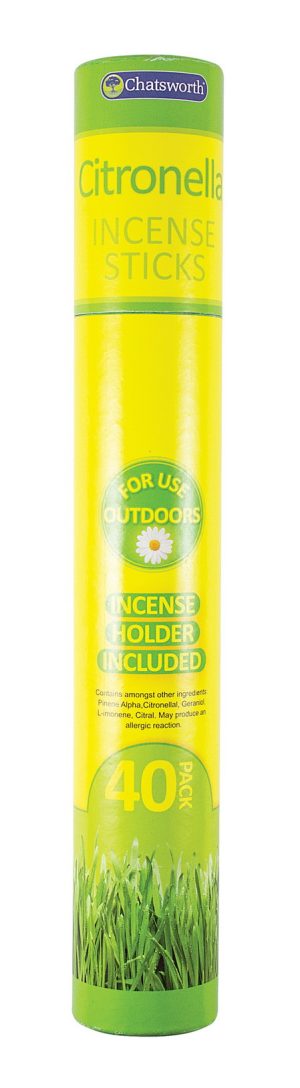 CHATSWORTH OUTDOOR GARDEN CITRONELLA INCENSE STICKS Pack Of 30 WITH HOLDER