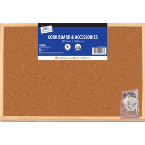 JUST STATIONERY CORK BOARD 300MM X 450MM & ACCESSORIES