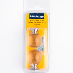 CHALLENGE CLEAR GLASS SEPHERICAL CABINET KNOB WITH NICKEL STEM 30MM Pack Of 2