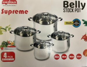 SUPREME STAINLESS STEEL BELLY STOCK POT SET Pack Of 4