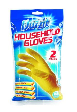DUZZIT HOUSEHOLD LATEX GLOVES 2 PAIRS MEDIUM