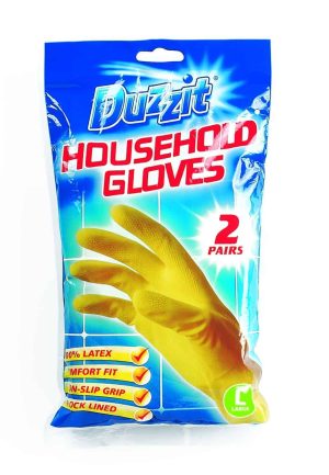 DUZZIT HOUSEHOLD LATEX GLOVES 2 PAIRS LARGE