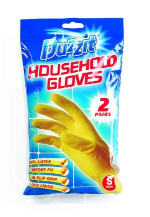 DUZZIT HOUSEHOLD LATEX GLOVES 2 PAIRS SMALL