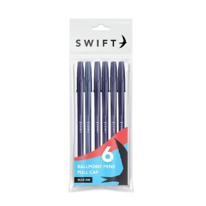 SWIFT PULL CAP BALLPOINT PENS Pack Of 6 - BLUE