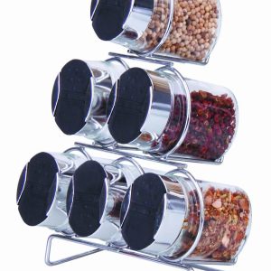HIGHLANDS 6 PIECE GLASS SPICE RACK WITH METAL STAND