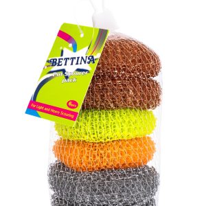 6 ASSORTED POT SCOURERS ( 2 COPPER - 2 GALVANISED - 2 PLASTIC)