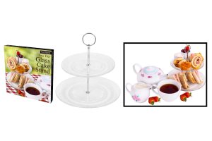 MODENA TWO TIER GLASS CAKE STAND 18CM X 23CM