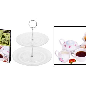MODENA TWO TIER GLASS CAKE STAND 18CM X 23CM