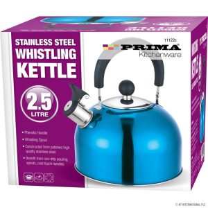 PRIMA STAINLESS STEEL WHISTLING KETTLE 2.5 LTR - BLUE