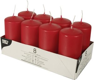 Pack Of 8 RED PILLAR CANDLES 50 X 100 MM