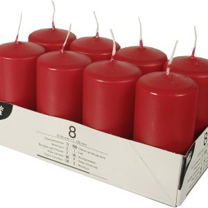 Pack Of 8 RED PILLAR CANDLES 50 X 100 MM