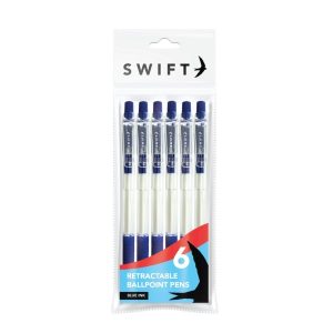 SWIFT BLUE RETRACTABLE BALLPOINT PENS Pack Of 6
