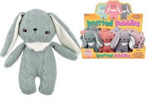 ASSORTED COLOUR KNITTED BUNNY / RABBITS SOFT TOY 14CM