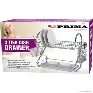 PRIMA 2 TIER DISH DRAINER CHROME 45CM X 25CM X 39.5CM