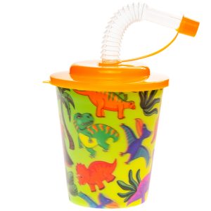 DINO THEME 3D CUPS WITH STRAW AND LID Pack Of 12