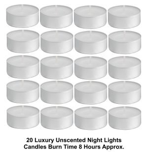 BALTUS UNSCENTED WAX TEALIGHTS CANDLES 8 HOUR BURN TIME Pack Of 20