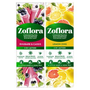 ZOFLORA 3 IN1 ACTION CONCENTRATED DISINFECTANT RHUBARB & CASSIS / LEMON ZING 250ML Pack Of 8