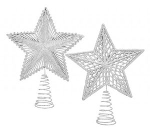 SNOW WHITE SILVER LARGE STAR TREE TOPPER 24CM