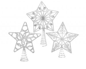 SNOW WHITE SILVER LUXURY GLITTER TREE TOPPER 29CM