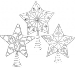 SNOW WHITE SILVER LUXURY GLITTER TREE TOPPER 29CM