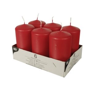 Pack Of 6 RED PILLAR CANDLES 60 X 115MM