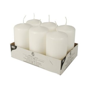 Pack Of 6 WHITE PILLAR CANDLES 60 X 115MM