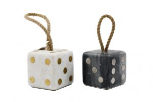 ASSORTED COLOUR MARBLE DICE DOOR STOP WITH ROPE 8CM X 8CM