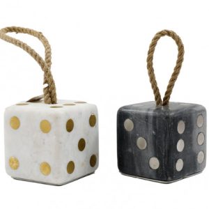 ASSORTED COLOUR MARBLE DICE DOOR STOP WITH ROPE 8CM X 8CM