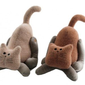 ASSORTED COLOUR STRETCHING CAT DOOR STOP 30CM X 26CM