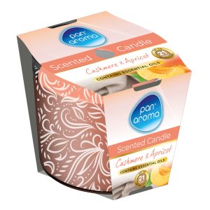 PAN AROMA SCENTED PRINTED GLASS CANDLE - CASHMERE & APRICOT