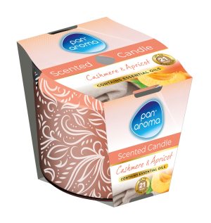 PAN AROMA SCENTED PRINTED GLASS CANDLE - CASHMERE & APRICOT