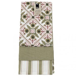 GREEN & PINK DESIGN ZEST TEA TOWEL Pack Of 3