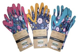TOWN & COUNTRY FLEXIGRIP LADIES LATEX FLORAL GLOVES 3 PAIRS -MEDIUM(8)