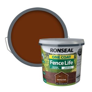 RONSEAL ONE COAT SHED & FENCE PROTECTOR WOOD PAINT MEDIUM OAK 5LTR