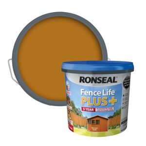 RONSEAL FENCE LIFE PLUS FENCE & SHED WOOD PAINT HARVEST GOLD 5LTR