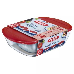 PYREX COOK & STORE 3 PIECE RED LID SET 0.4LTR X 1.2LTR X 2.5LTR