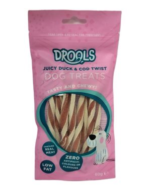 DROOLS JUICY DUCK & COD TWIST DOG TREATS 60GM